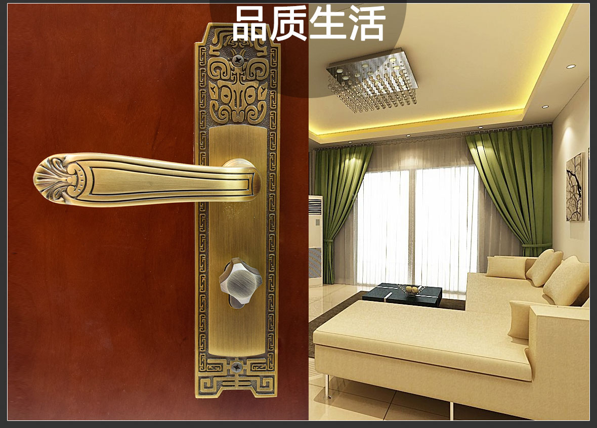 优诺五金582676-AD型号黄古铜锌合金门锁商品情景