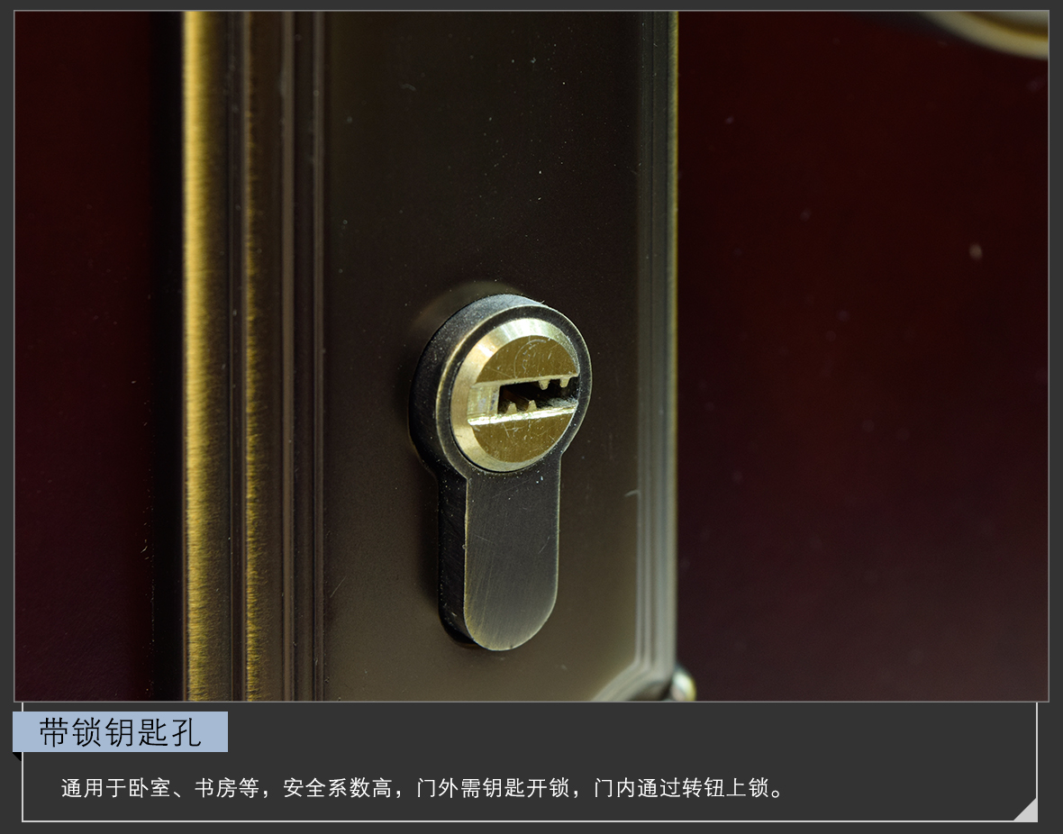 优诺五金 罗德堡589170-CAD型号门锁 黄古铜色锌合金材质门锁 细节