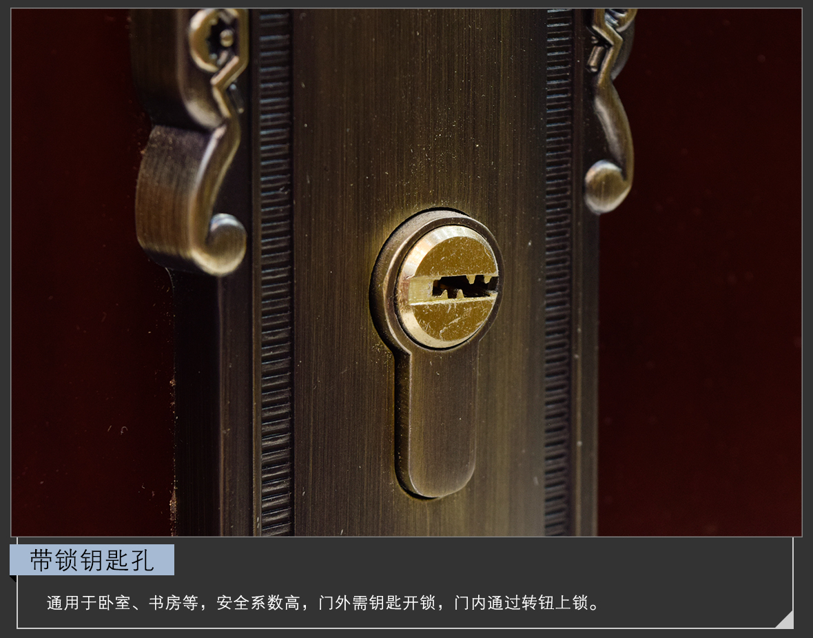 优诺五金 罗德堡720676-AB型号门锁 青古铜色锌合金材质门锁 细节