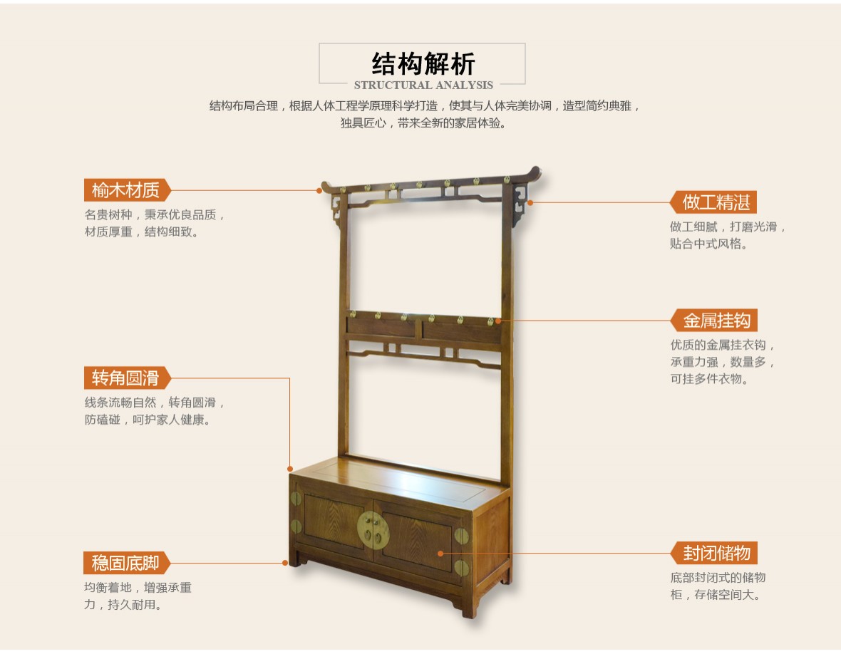 瀚明轩HMX-1082型号榆木明式挂衣柜商品结构