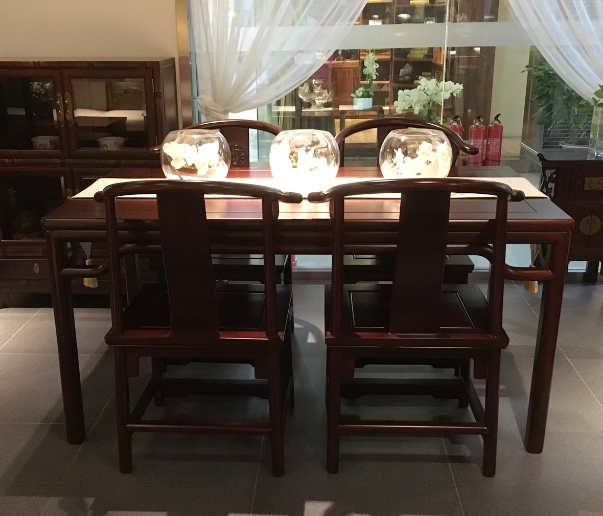 祥华坊家具 CZ014型号圆腿罗锅枨餐桌 中式古典实木家具