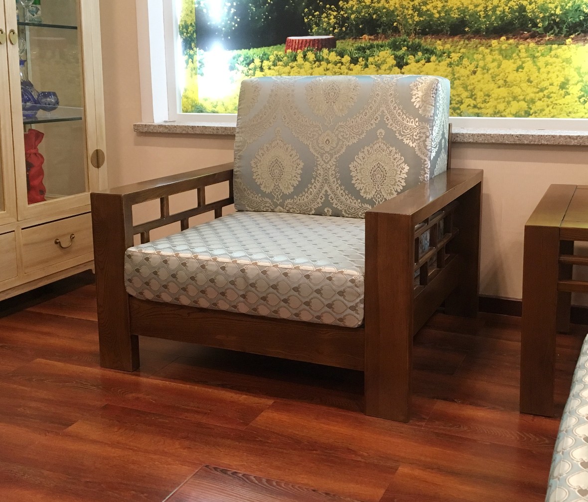 瀚明轩 HMX-1009型号中式古典风格榆木花格单人沙发