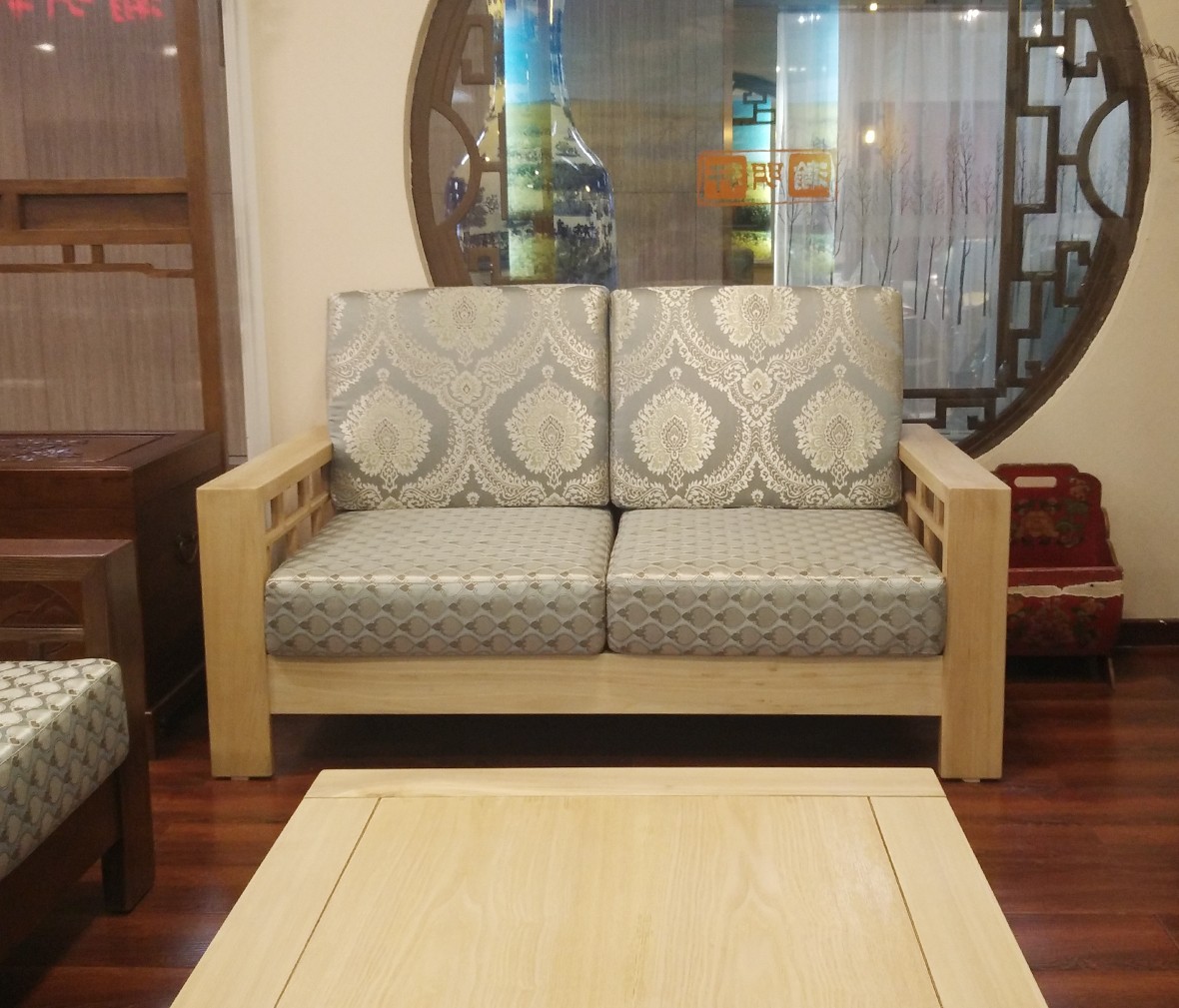 瀚明轩 HMX-1010型号中式古典风格榆木花格双人沙发